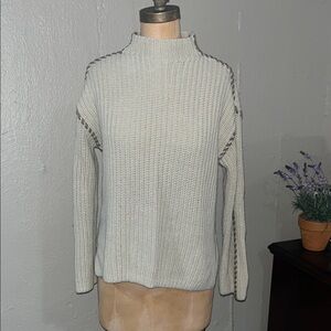 Soft Surroundings Cream Ribbed Funnel Neck Sweater